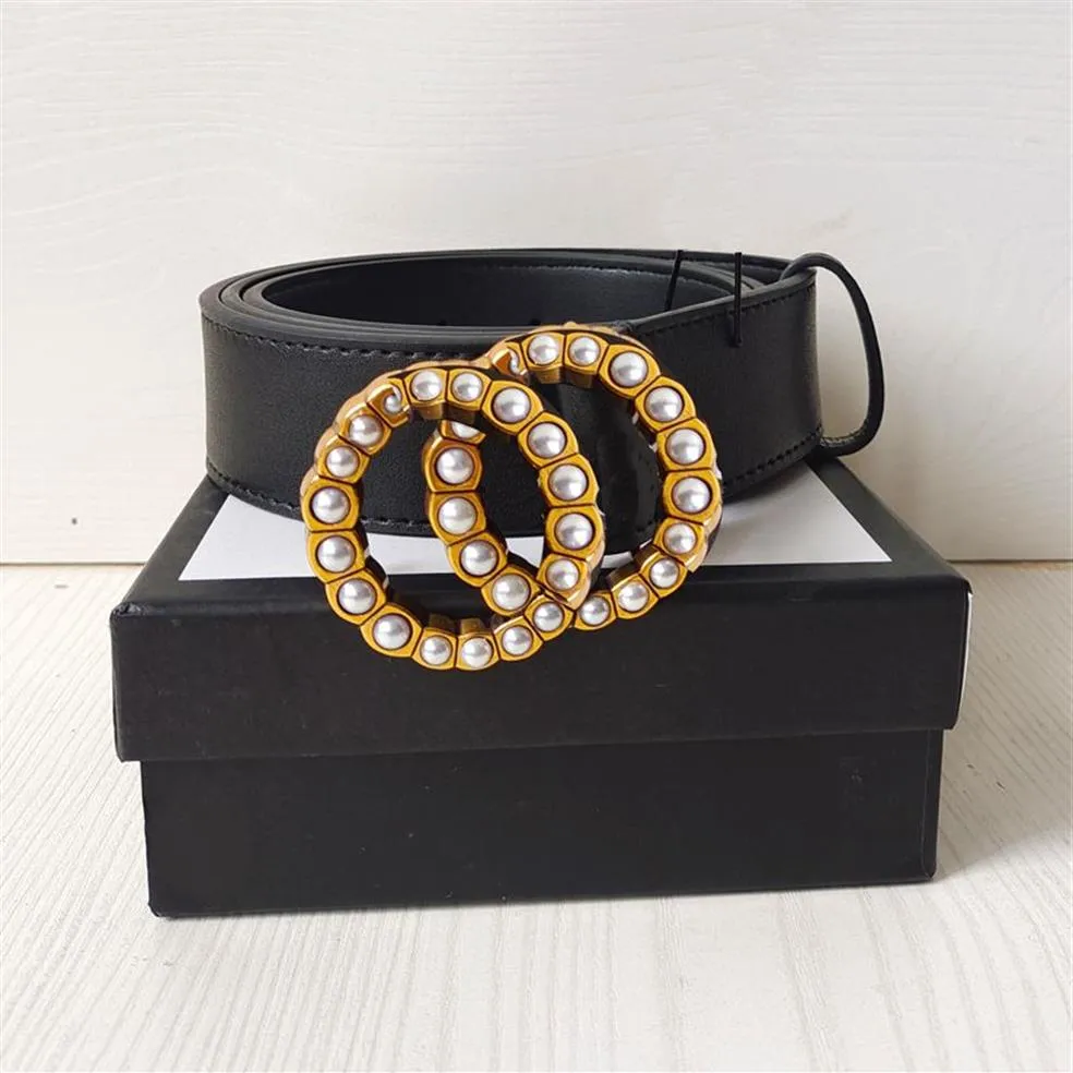 Ceinture de mode Designer femmes hommes ceintures en cuir véritable perle et diamants grande boucle bracelet femme ceinture couleur noire 3 4 3 8 cm widt3485