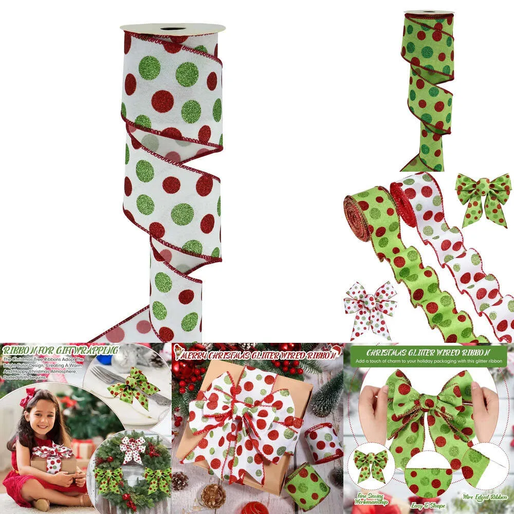 Novos suprimentos de brinquedos de Natal Fitas de pontos de Natal Fitas com fio de glitter de Natal Fitas de tecido de fita de vários pontos Fitas decorativas para artesanato DIY Arcos Embrulho de presente