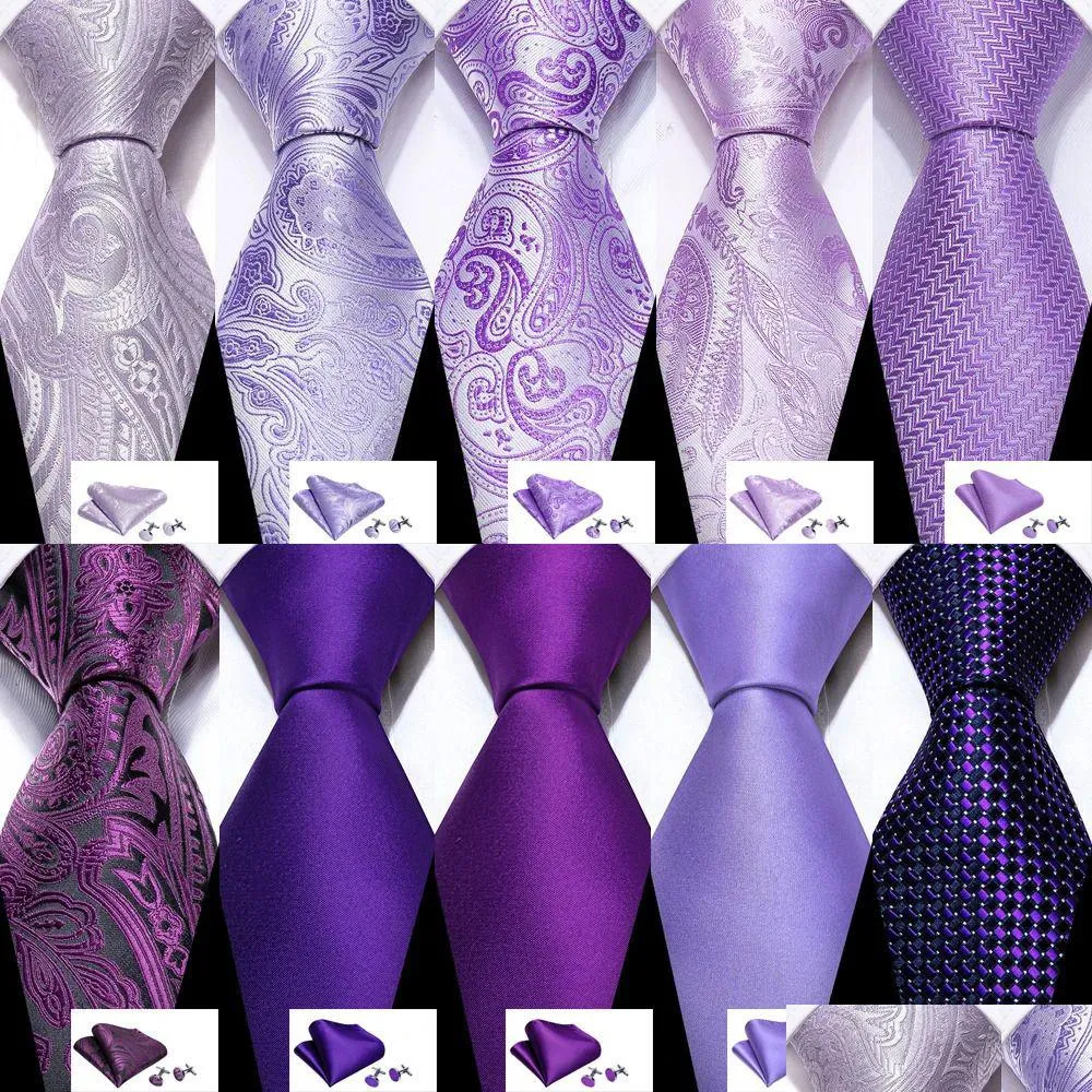 Cravates Cravates Cravates Mâle Cadeau Soie Hommes Cravate Ensemble Violet Violet Solide Paisley Rayé Mariage Affaires Pour Homme Cravate Handky Boutons De Manchette B Dh5NZ