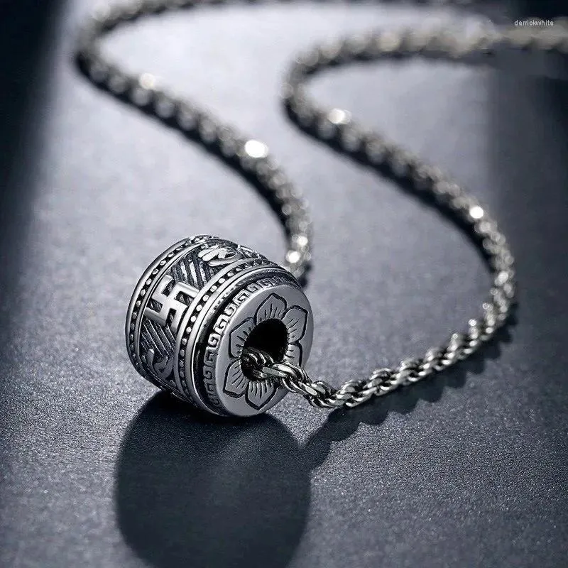 Pendant Necklaces Vintage Mantra Beads Necklace For Men Women Good Lucky Jewelry Om Mani Padme Hum Long Chain Hip Hop Gifts