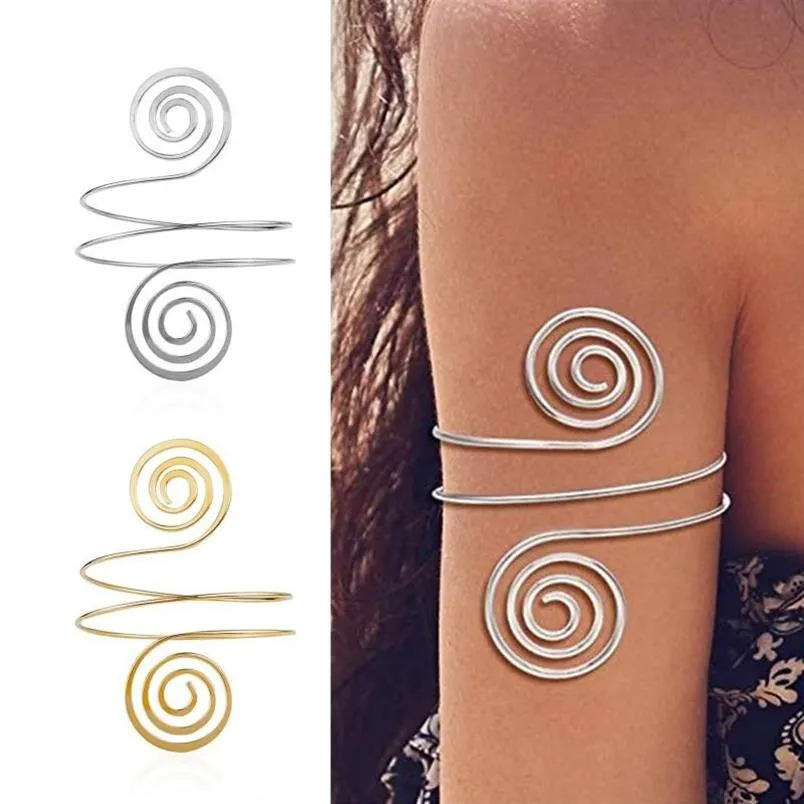Bangle Bovenarm Armband Metalen Spoel Swirl Spiraalvorm Armband Manchet Mode Eenvoudige Armlet Verstelbare Voor Vrouwen Girl267V
