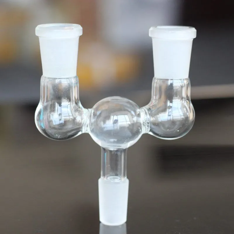 One turn two Glass Drop Down Dropdown double bowl adapter Hookahs 14mm 18mm male to female for Bong Water Pipes