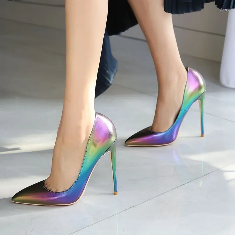 Shallow Pumps Sandals Leather Toe Purple Pointed Iridescent Blue Gradient Color Matte Stiletto High Heels Women Shoes Size45 196 596 895