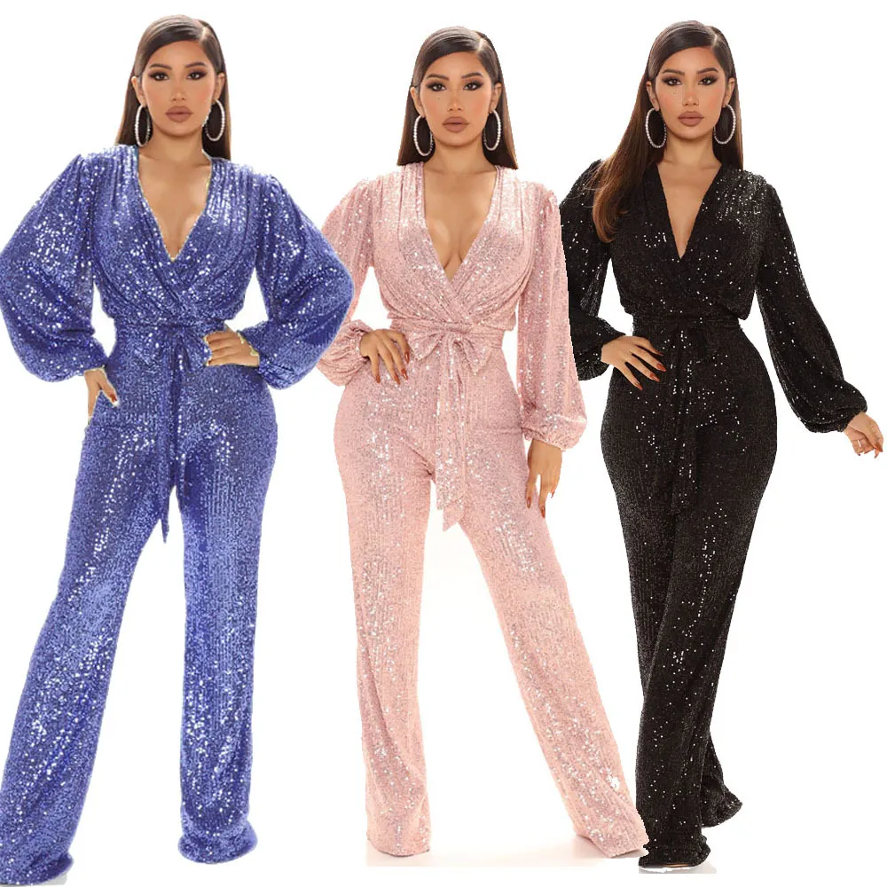 2024 Glänsande Jumpsuit Mor till bruden byxa kostymer långa ärmar nya sexiga paljett bröllop gästklänningar blingbling plus size formell byxor festklänning kväll klänningar