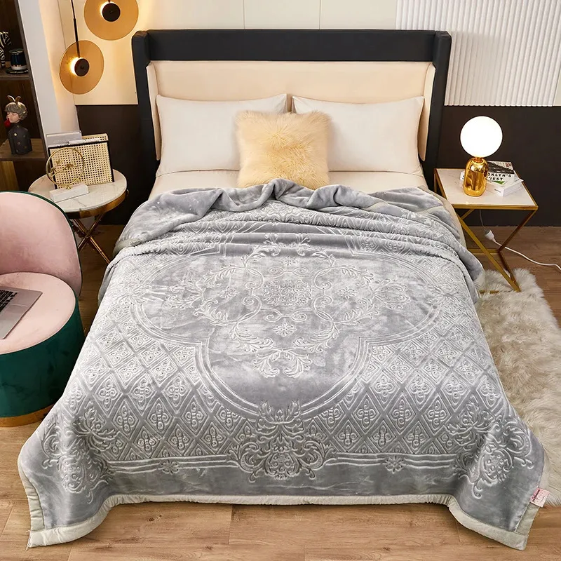 Deken Dubbele Lagen Dikke Effen Kleur Zacht Warm Winter Raschel Reliëf Nertsen Gooi 200 230cm Sprei Decoratief 231218