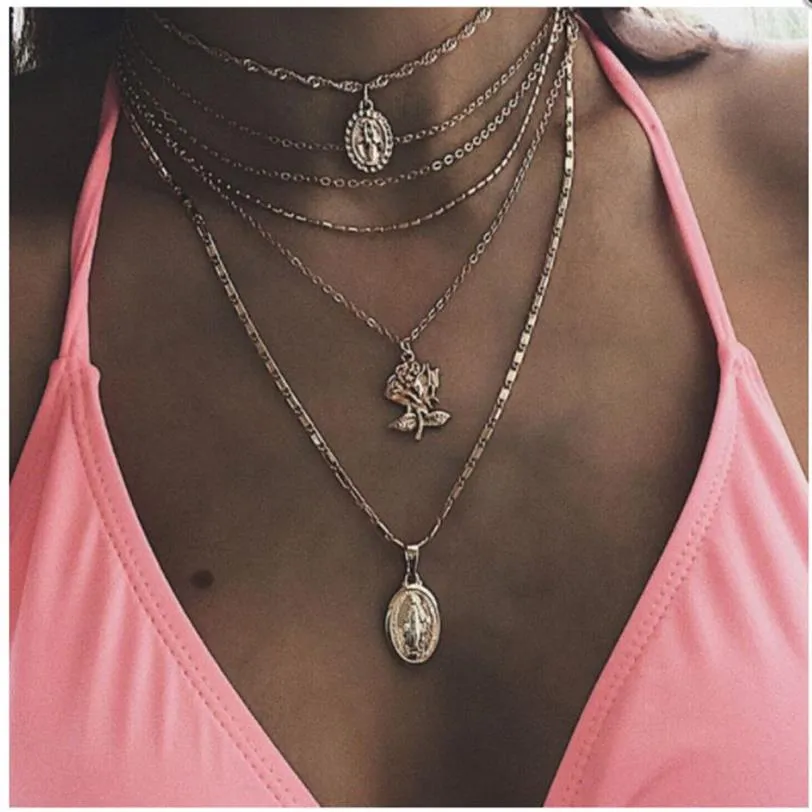 Rose Pendant Charms Multi-layer Necklace with Party Jewelry Charm Choker Necklace for Women Fashion Jewelry288S