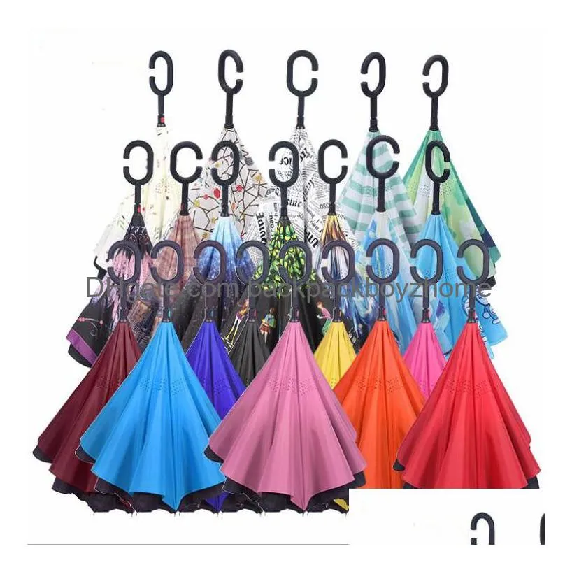 Umbrellas C-Hand Reverse Umbrellas Double Layer Inverted Umbrella Windproof Inside Out Stand Car Drop Delivery Home Garden Household S Dhwz0