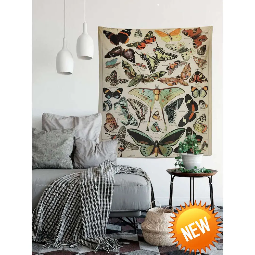 Alphonse Millot -Vintage Butterfly Tapestry Wallハンギングバタフライ標本アートヴィンテージホームデコレーション