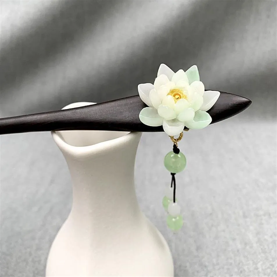 Retro Haarspangen Chinesische Ethnische Lotusblume Ebenholz Haarstab Kostüm Quaste Haarnadeln Antike Hochzeit Accessories309V