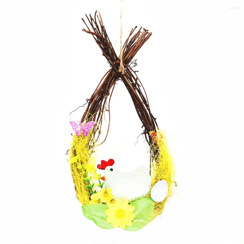 Fleurs décoratives plante artificielle poulailler porte suspendue couronne mousse coloré oeuf de Pâques branche guirlande maison jardin Festival décor