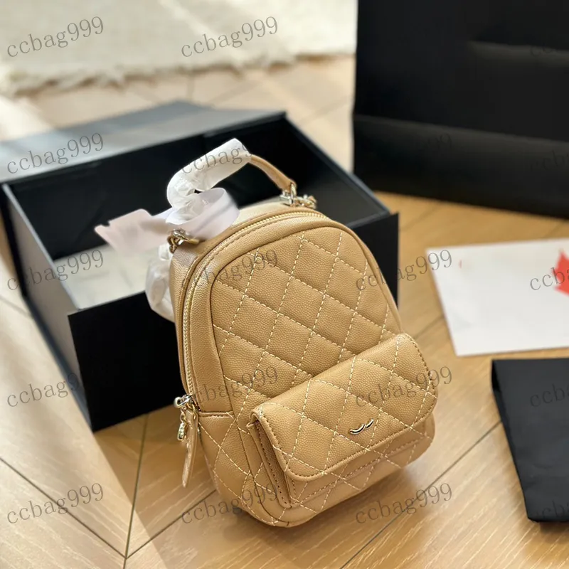 Mini Backpack 7 in Caviar Bag Leather Diamond Plaid Gold  display picture 1