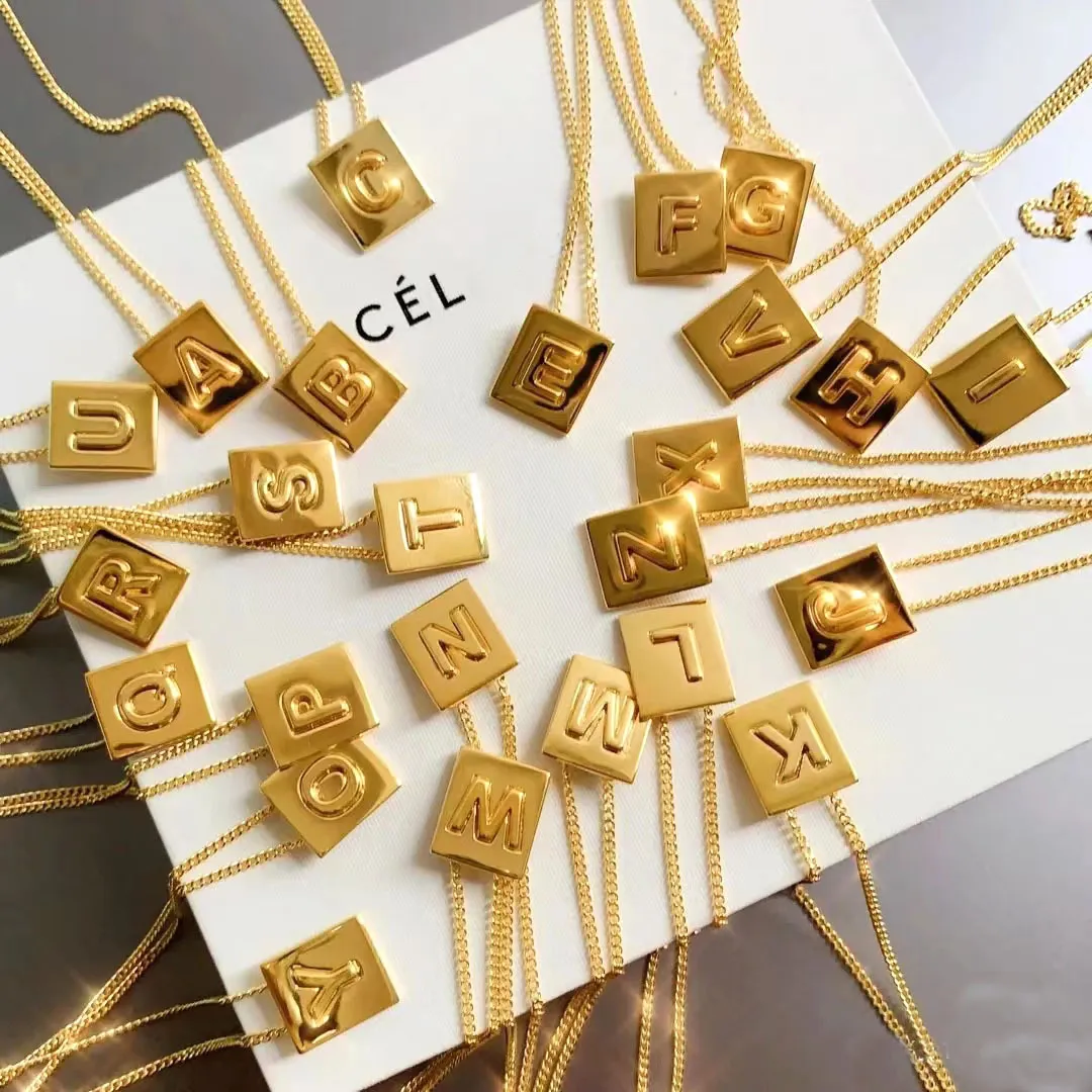 18k gold block designer pendant necklaces for women girls brand luxury link chain short choker square letters geometry necklace nice jewelry wholesale brand name