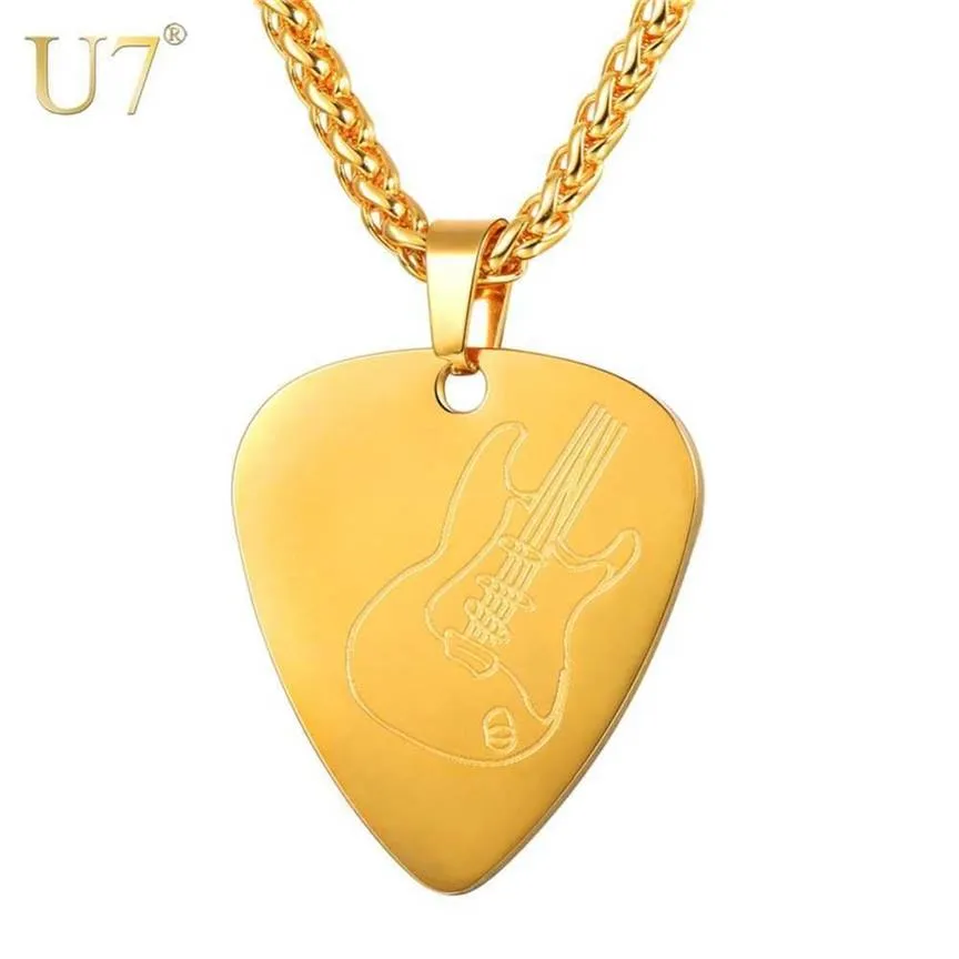 U7 en acier inoxydable médiator de guitare collier pendentif mélomane cadeau de musicien pour joueur de guitare P1191 X0707274o