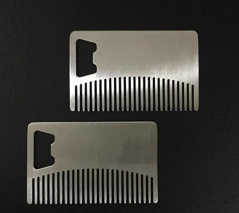 Fast shipping Professional Card style Men's mustache comb Beer openers Anti Static Stainless Steel Comb Bottle Opener