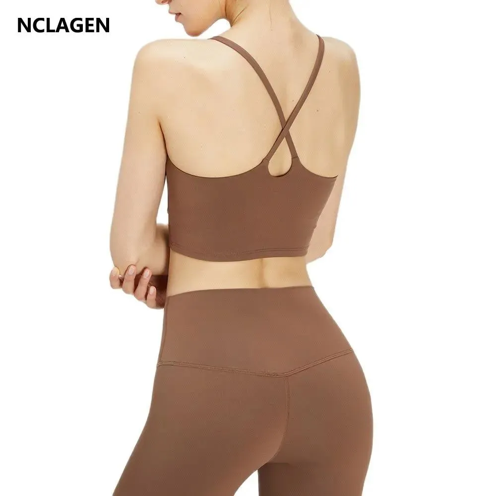 Set NCLAGEN Yoga Fitness Underwear Women Pushup Back Cross Solid Color  Workout Sport Bra High Support Naked Feel GYM Crop Tank Top From Lzqlp,  $15.73