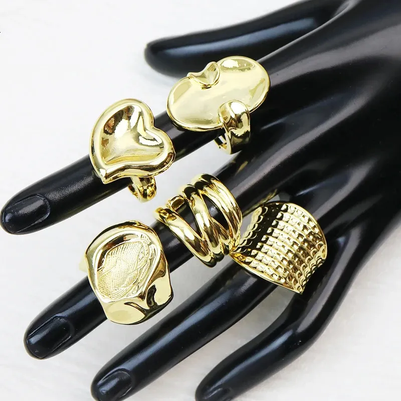 Band Rings 10Pcs Metallic Gold Plated Openable Geometric Rings Multi Design Simple Classic Finger Jewelry Gift 4 231218