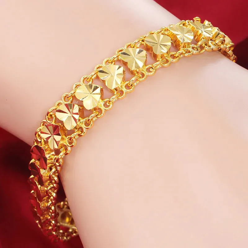 Bedelarmbanden Leuke 22K gouden armband voor vrouwen Bruiloft verlovingssieraden Luxe verbreden horlogeketting armband niet vervagen Fijne sieraden geschenken 231218