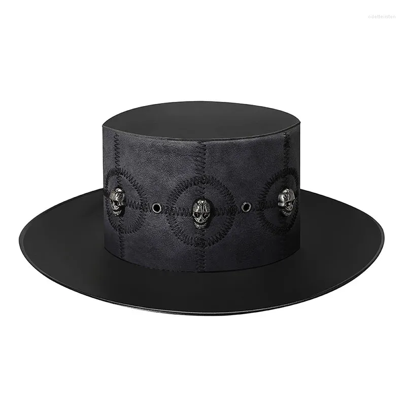 Berretti stile punk in pelle PU top cappello jazz per uomo decorazione teschio cappelli Fedora piatti cosplay cappelli cilindrici per feste magiche