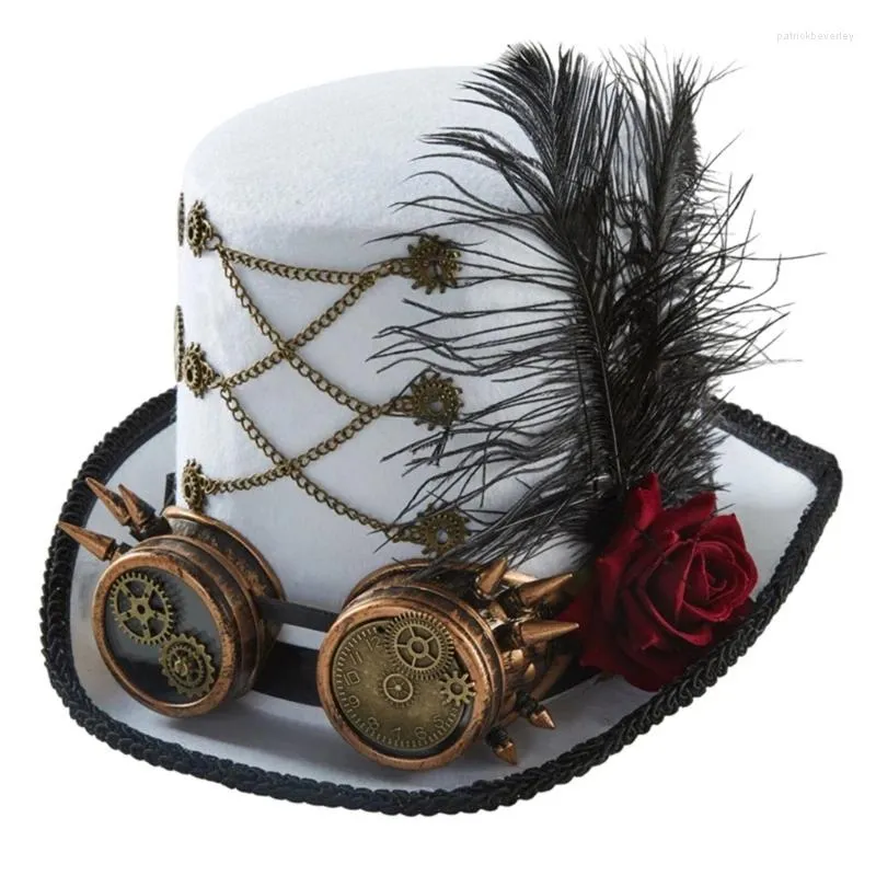 Berretti Steampunk Cappello Viaggiatore Halloween Party Cappelli a cilindro per uomo con occhiali Accessori Drop