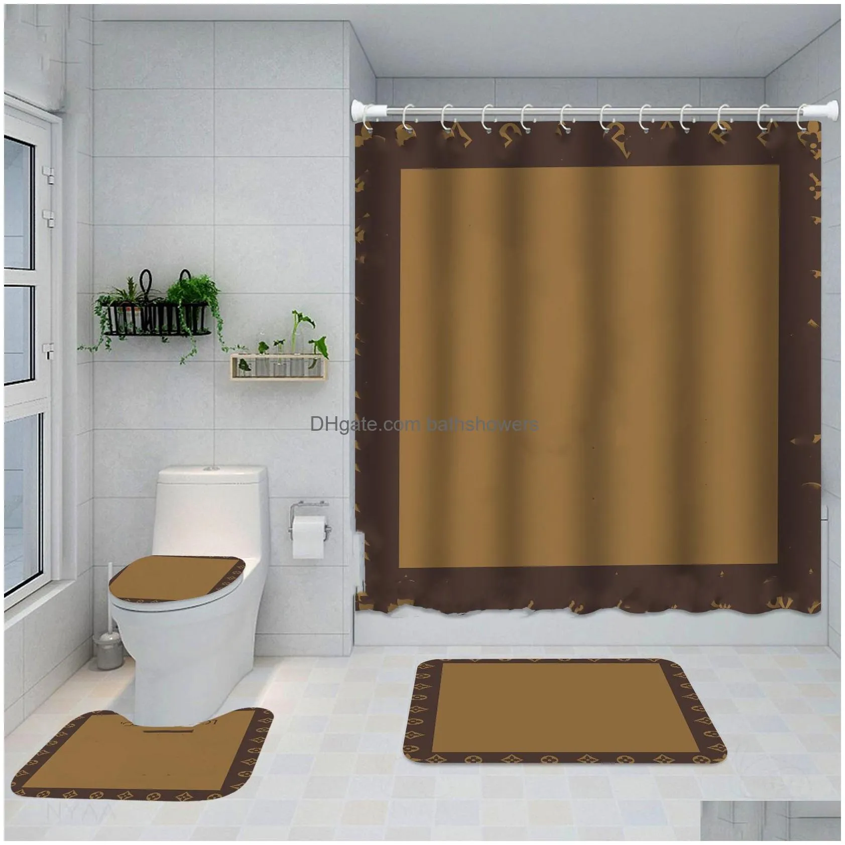 Letter Shower Curtains Digital Printing Waterproof Home Curtain Polyester Cloth Bathroom Four-Piece Set Drop Delivery Dhmsv