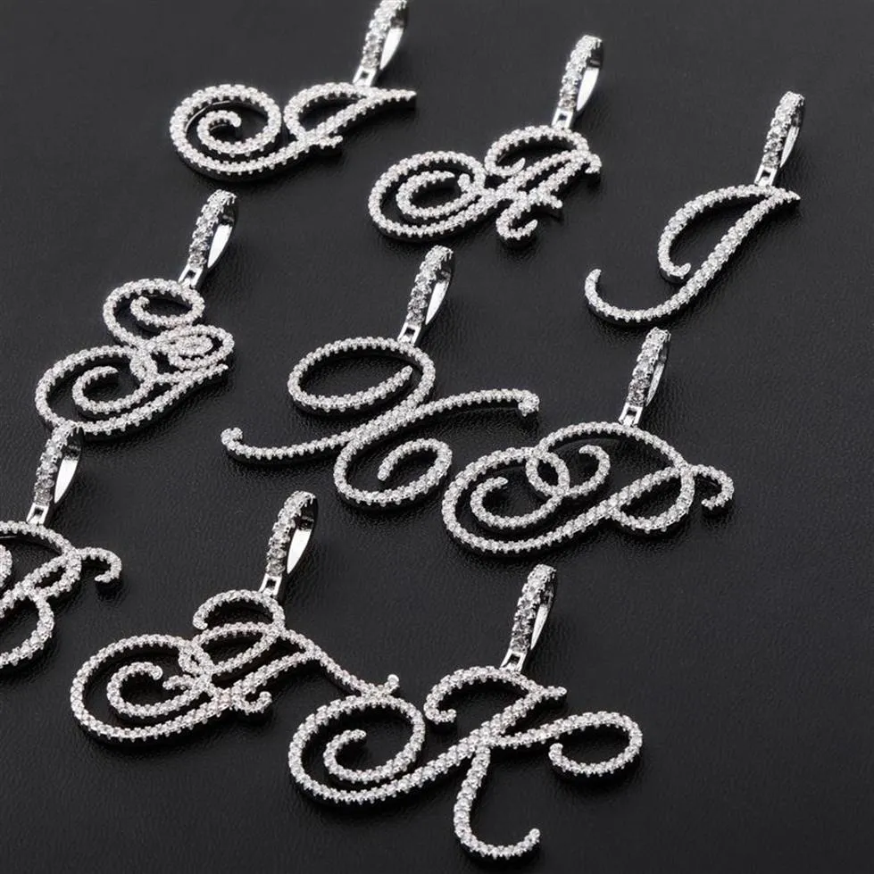 A-Z CZ Carattere artistico personalizzato Collana con ciondolo con lettera iniziale Iced Out Cubic Zirconia per uomo Donna Gioielli2109