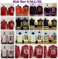 Kids 97 Connor McDavid Hockey''''Jerseys 87 Sidney Crosby 71 Evgeni Malkin 59 Guentzel 8 Ovechkin 77 TJ Oshie 19 Backstrom 92 Evgeny Kuznetsov