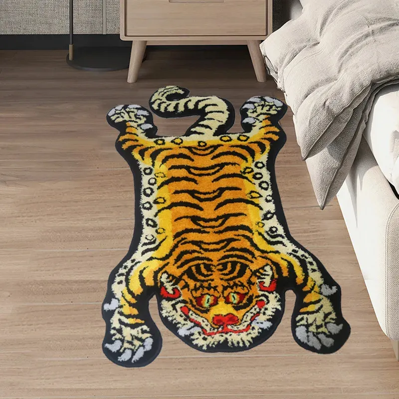 Plush Tiger Rug: Soft Animal Shape Tufted Carpet For Kids