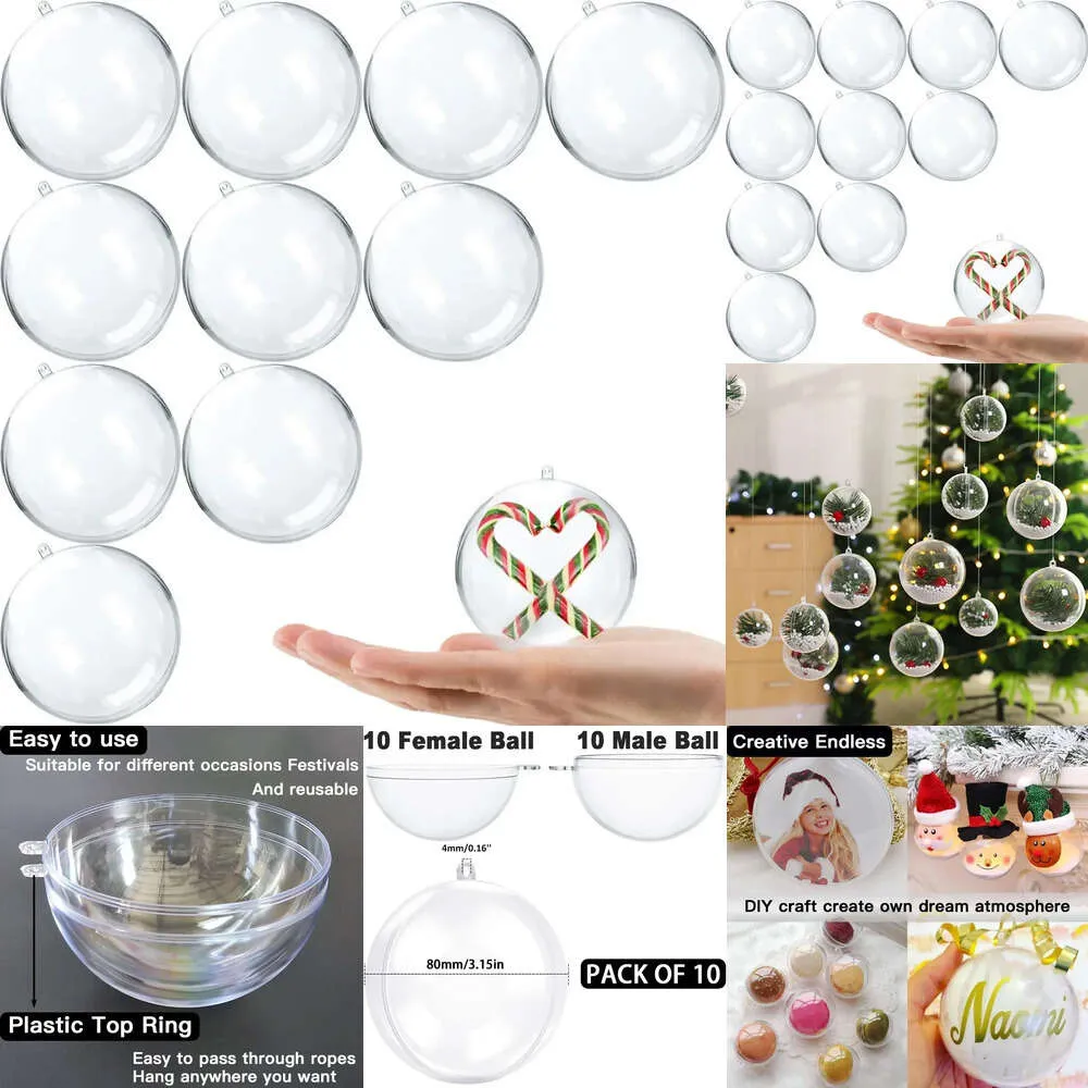 Nieuwe kerstspeelgoedbenodigdheden 10 stks kerstboomballen transparante plastic bal kerstdecoraties Diy vulbare kerstboomhangende ornamenten Home Decor