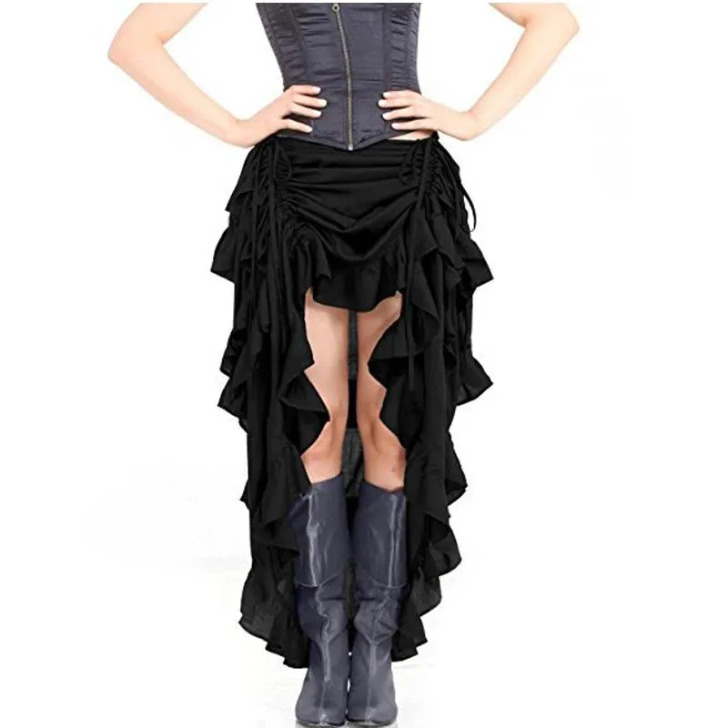 Dresses Plus Size Lady Steampunk Corset Floor Length Skirt Costume Gothic Vintage Hippy Pirate Layer Drawstring Outfit