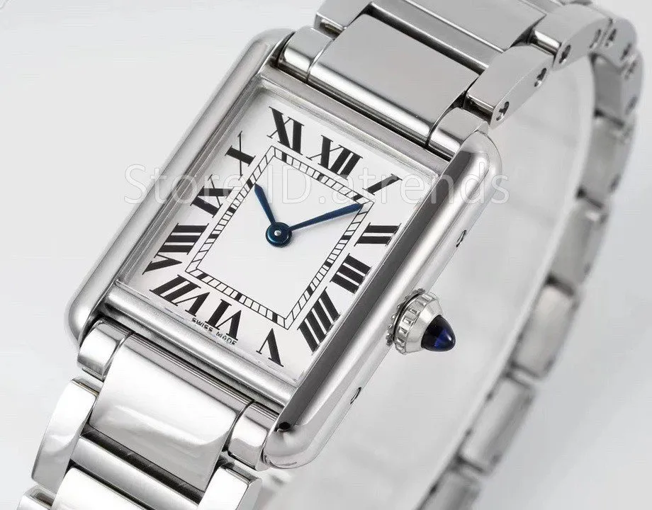 Top Stylish Quartz Watch Women Silver Dial Sapphire Glass Quick Change Band Design Classic Full Rostly Steel Rectangle Wristwatch Ladies Casual Clock 150p