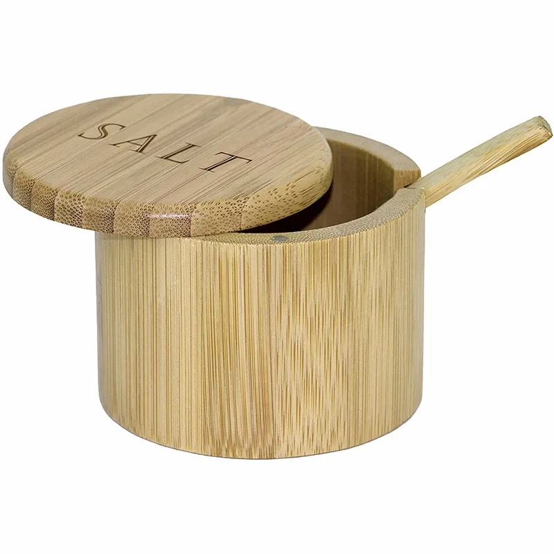 Bamboe Kruidenpot Met Lepel Ronde Kruiden Zout Peper Kruidenpotten Barbecue Bbq Kruiderij Fles Keuken Kruiden Gereedschap BH8163 FFJ