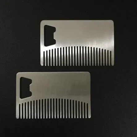 Fast shipping Professional Card style Men's mustache comb Beer openers Anti Static Stainless Steel Comb Bottle Opener