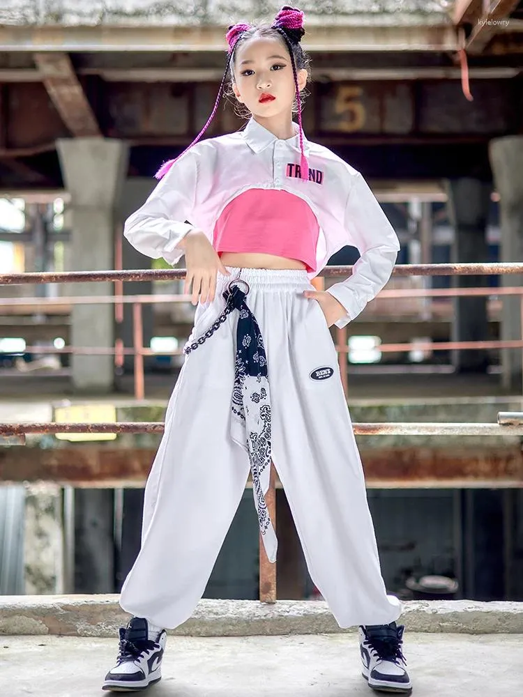 Stage Wear Children Hip Hop Costumes White Crop Tops Long Sleeved Loose  Pants Kpop Clothing For Girls Jazz Dance Rave Clothes DDN13149 From  Kylelowry, $27.88