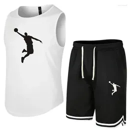 Men's Tracksuits Summer Sleeveless Sports Suit Quick-drying Basketball Vest Training Uniform Top Shorts