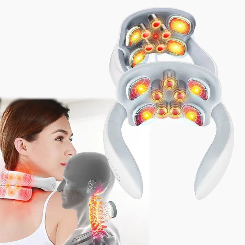 Massaging Neck Pillowws Smart Back And Neck Massager Instrument Shoulder Neck Massage Cervical Vertebra Health Care Vibrator Heating Relieve Pain Muscle 231218