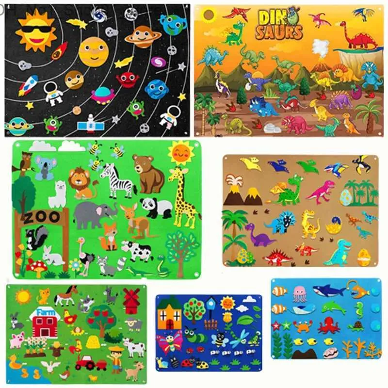 Classificação de aninhamento empilhamento brinquedos fazenda animais feltro story board fazenda storybook parede pendurado decoração montessori aprendizagem precoce quebra-cabeça interativo q231218