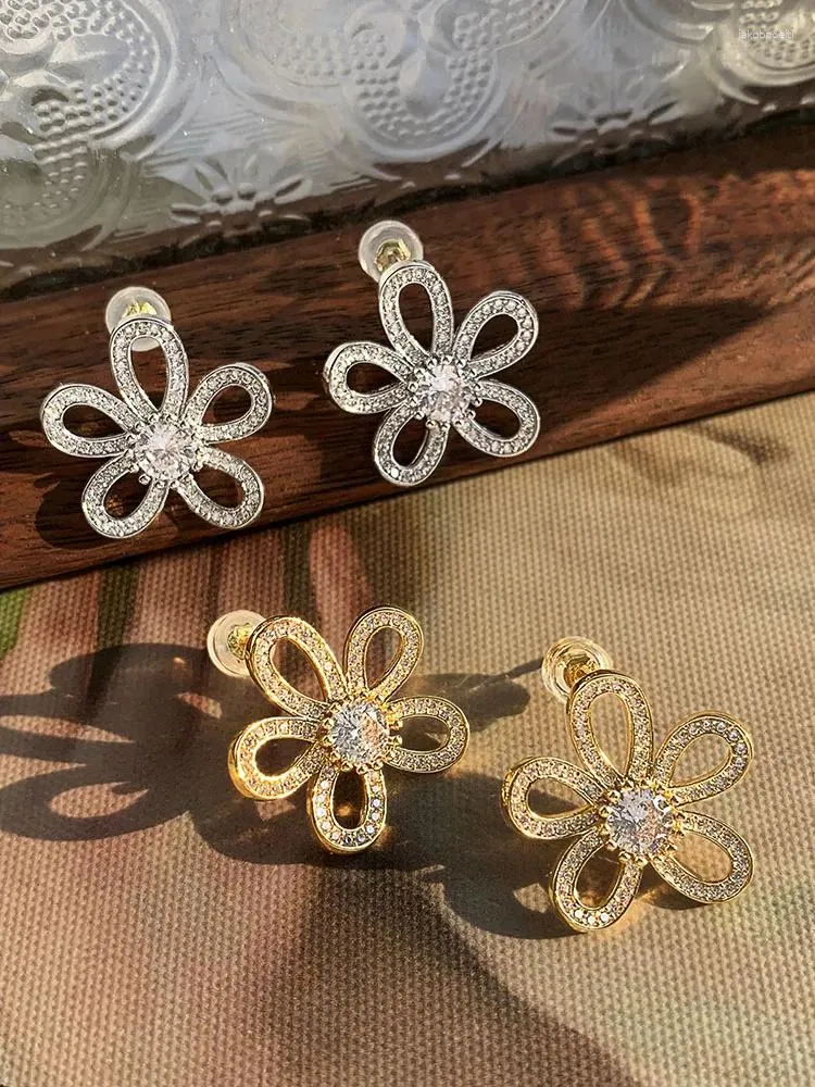 Stud Earrings French Vintage Floral Premium Luxury Trendy 18K Stainless Steel Gold Plated