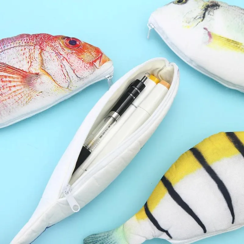 Carp Pen Bag Realistic Fish Shape Make-up Pouch Pen Pencil Case With Zipper  