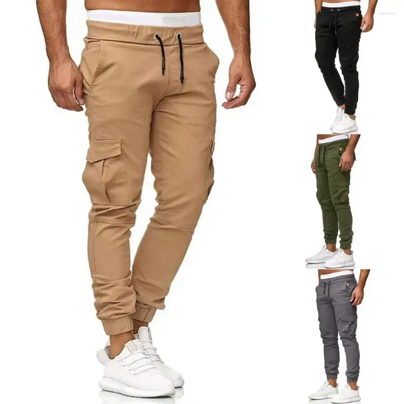 Herenbroeken Heren Contrasterende kleur streetwear cargo met enkelband Trekkoord in de taille Multi-zakken Slim Fit Grote maten