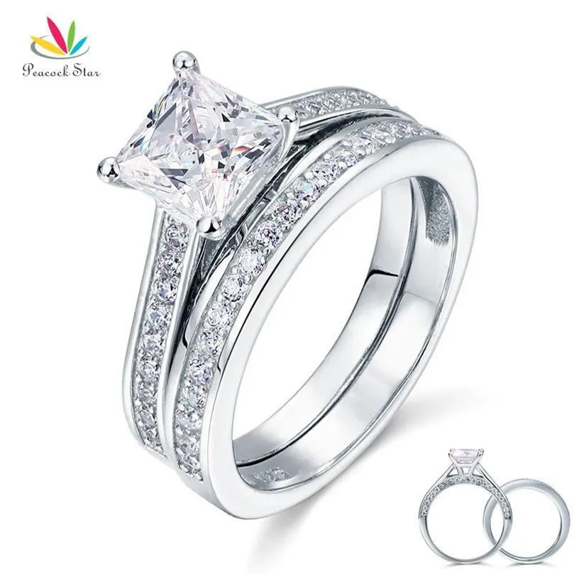 Peacock Star 1 5 Ct Corte princesa Plata de ley 925 sólida Juego de 2 anillos de compromiso de promesa de boda Cfr8009s T1906272982