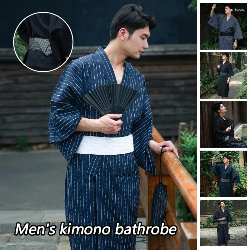 Etnik Giyim Geleneksel Japon Kimono Samurai Kostüm Yukata Yaz Erkekler Kemer Pamuk Pijamaları