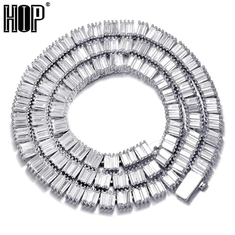 Hip Hop 4MM Cuban Square Baguette CZ Tennis Chain Bling Iced Out Copper Cubic Zirconia Necklace For Men Women Jewelry192V