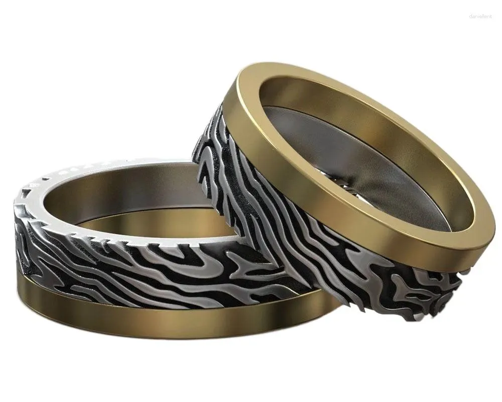 Pierścienie klastra 5-10G Mokume Gane Damask Wzór weselny para złoty pierścień 925 Solid Sterling Silver