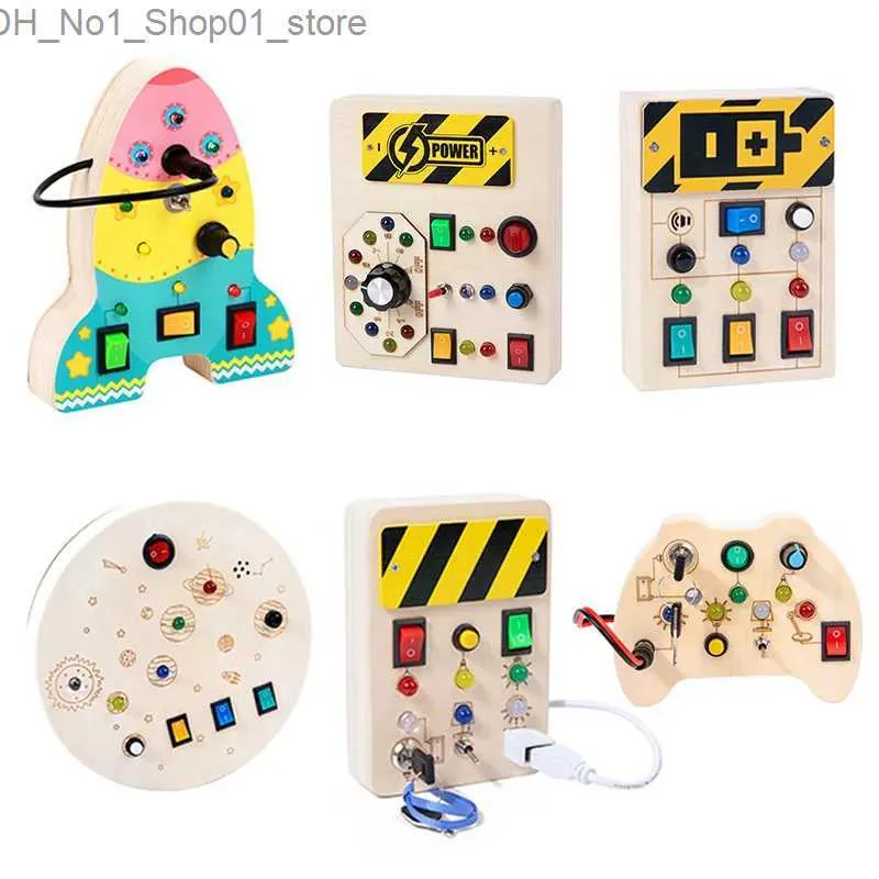 فرز تداخل التراص ألعاب خشبية مشغول مع ألعاب LED LED Montessori لطفل صغير 1-3Y Baby Sensory Travel Toggle Toggle Switch Toy Kids Gift Q231218