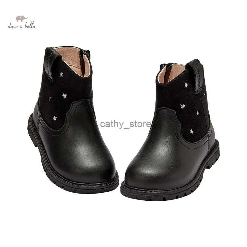 Boots Dave Bella Winter Baby Shoe Children Short Boot Black Fashion Girl Boy Boot Star Print Kid Shoe Boot for Girl DB4237878L231218