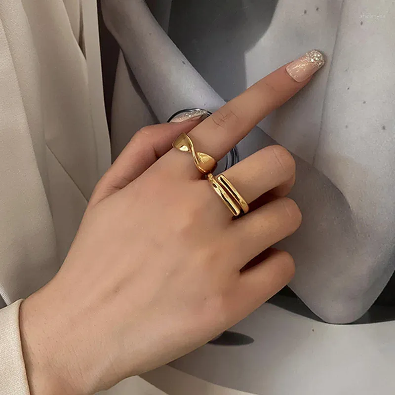 Anéis de cluster 925 selo prata ouro cor geometria torção anel para mulheres menina retro redondo casal moda jóias festa presente gota
