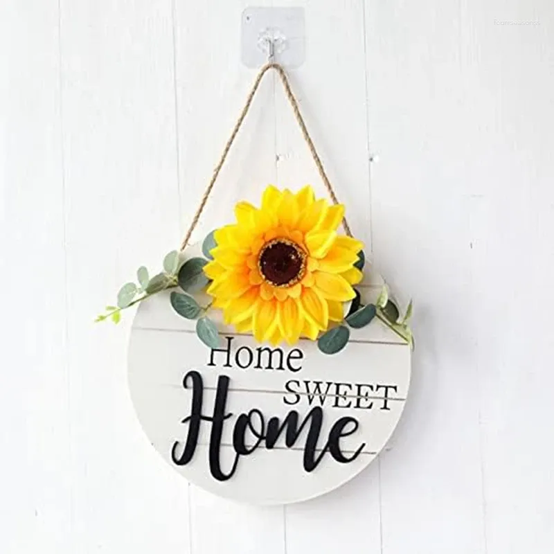 Decorative Flowers Sunflower Home Wooden Pendant Decor Wreath Welcome Sign For