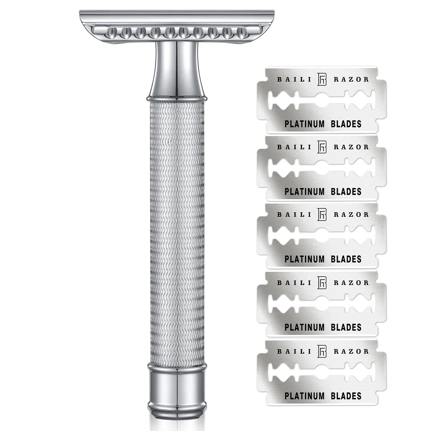 T-Shirt Baili Double Edge Safety Razor Manual Stainless Metal Reuseable Wet Shave for Men Women with 5 Platinum Blades Legend Brb3d