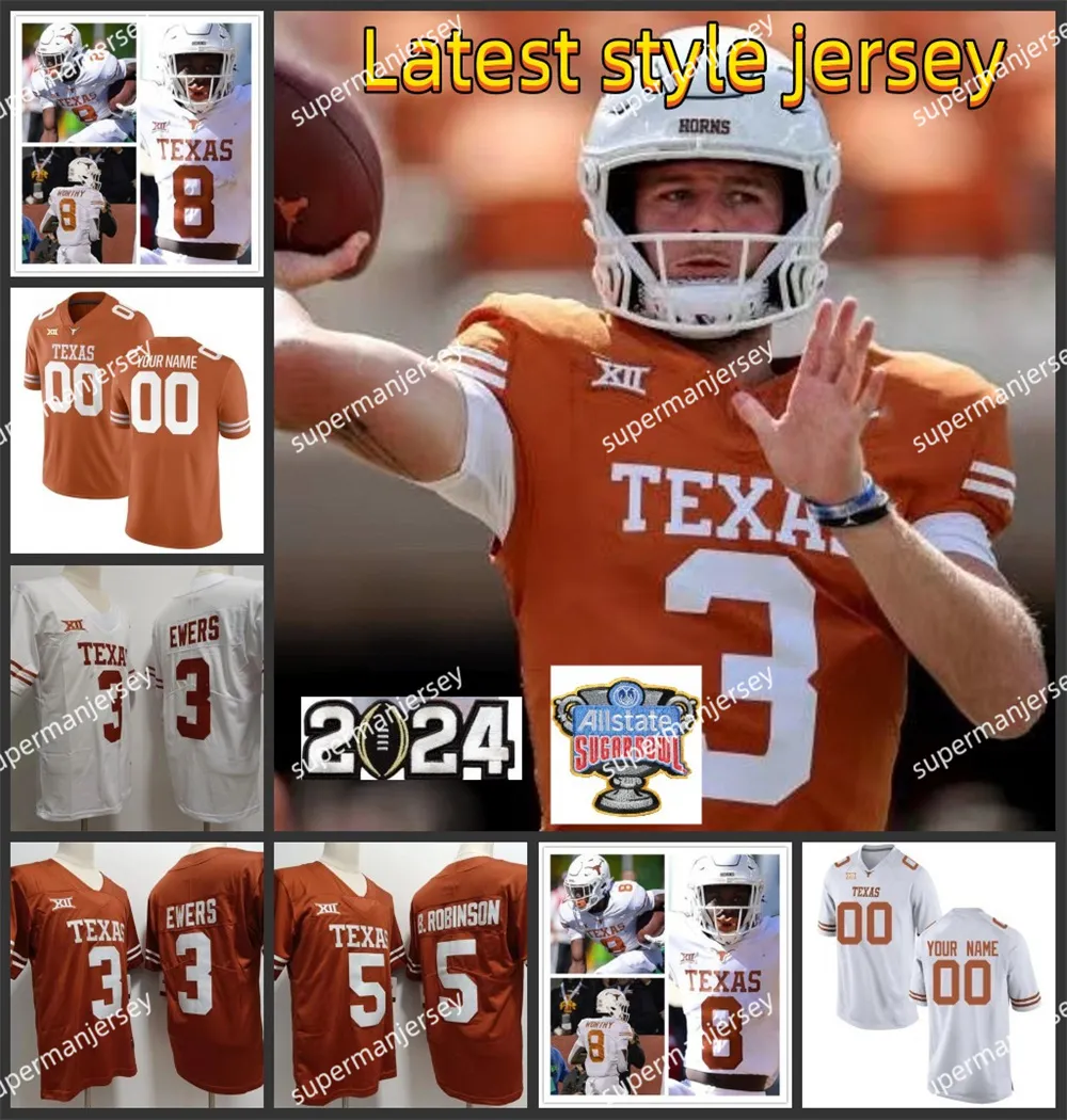 2024 Maglia Sugar David Gbenda Texas Longhorns Devin Richardson Koby Kidd Jett Bush Luke Brockermeyer Derek Williams Malik Muhammad Maglia da calcio personalizzata Texas