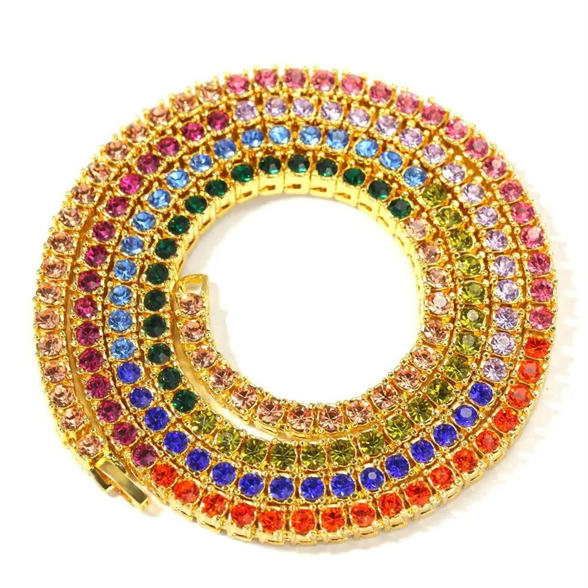 Теннисные цепочки в стиле хип-хоп, ювелирные изделия, мужские цветные цепочки с бриллиантами и камнями, модное ожерелье 4 мм, серебро, золото 302 г